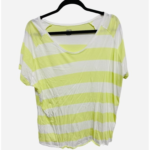 JCPenney Neon Yellow White Striped Short Sleeve Shirt Plus Size 1X - Picture 1 of 5